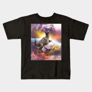 Space Dinosaur Riding Axolotl Mexican Walking Fish Kids T-Shirt